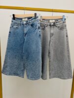 Bermuda Strass Denim Coupe Large Éclat Dégradé – Image 2