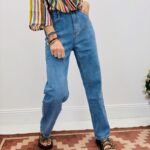 Jean Coupe Droite Denim Bleu Authentique Taille Haute