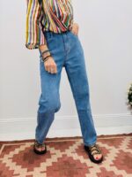 Jean Coupe Droite Denim Bleu Authentique Taille Haute