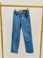 Jean Coupe Droite Denim Bleu Authentique Taille Haute – Image 2