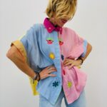 Chemise Manches Courtes En Coton Brodée Patchwork Coloré