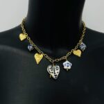 Collier Porcelaine À Breloques Cœurs Dorés