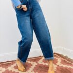 Jean Coupe Balloon Taille Haute Denim Bleu Intense