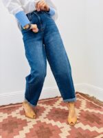 Jean Coupe Balloon Taille Haute Denim Bleu Intense