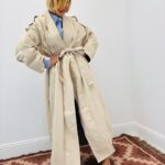 Trench Long Détail Vichy Coupe Élégante Ceinturée