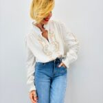 Chemise Brodée Col Volanté En Coton