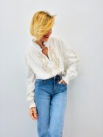 Chemise Brodée Col Volanté En Coton