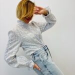 Chemise Col Victorien Imprimé Bleu En Coton