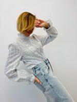 Chemise Col Victorien Imprimé Bleu En Coton