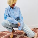 Chemise Rayée Brodée Fleurs En Coton