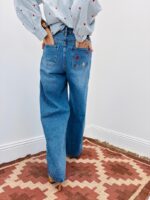 Jean Wide Leg Broderies Cœurs Rouge Et Rose – Image 5