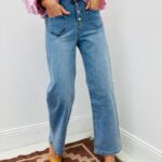 Jean Wide Leg Cœurs – Taille Haute Boutonnage Bijou