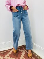 Jean Wide Leg Cœurs – Taille Haute Boutonnage Bijou