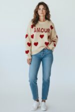 Pull Amour En Maille Douce À Motifs Cœurs