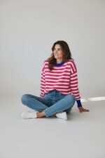 Pull Rayé En Maille Douce À Finitions Contrastées