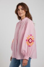 Chemise Rayée Brodée En Coton À Col Montant – Image 4