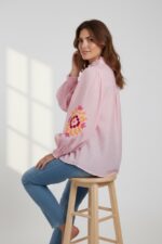 Chemise Rayée Brodée En Coton À Col Montant – Image 3