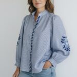 Chemise Rayée Brodée En Coton À Col Montant