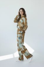 Pantalon Fluide Imprimé En Viscose Et Soie