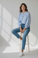 Chemise Rayée En Coton À Manches Bouffantes