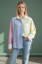 Chemise Patchwork Rayée Multicolore Esprit Créatif Chic
