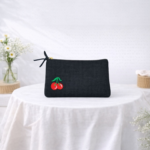 Mini Pochette Brodée Cerises En Toile Texturée
