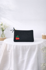 Mini Pochette Brodée Cerises En Toile Texturée
