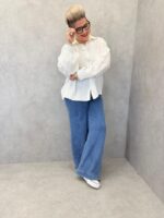 Chemise Fluide À Col Dentelle Et Manches Bouffantes – Grande Taille