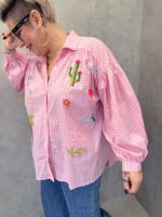 Chemise Vichy Oversize Brodée Florale Esprit Bohème Chic – Image 5