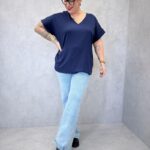 T-Shirt Grande Taille Fluide Col V À Manches Courtes