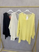 Pull Maille Aérée Col V Manches Chauve-Souris – Grande Taille – Image 2