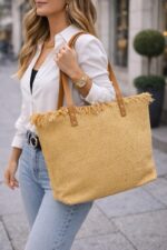 Sac Cabas En Toile À Sequins Discrets Et Finitions Frangées