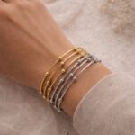 Bracelet Jonc Minimaliste À Perles Métalliques