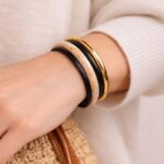 Bracelet Multi Anneaux Effet Marbre & Doré Élégant