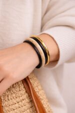 Bracelet Multi Anneaux Effet Marbre & Doré Élégant