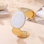 Bracelet Manchette Doré À Cabochon Ovale Coloré – Image 3