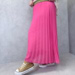 Jupe Longue Plissée Fluide – Taille Élastique Dorée