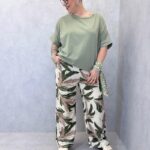 Pantalon Grande Taille Imprimé Feuillage Élégant