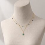 Collier Doré Multirangs À Perles Bleues Et Pendentif Élégant