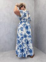 Robe Longue Grande Taille Imprimé Floral Bleu Élégant – Image 4