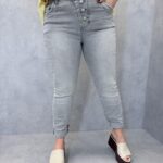 Jean Denim Stretch Gris Boutons Bijoux