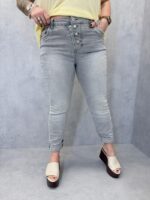 Jean Denim Stretch Gris Boutons Bijoux