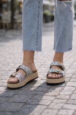 Sandales Plateformes Pailletées À Double Bride Réglable