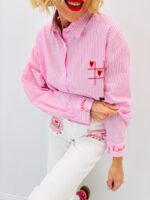 Chemise Rayée Cœurs Brodés