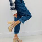 Pantalon Rayé Taille Élastique Esprit Casual Chic