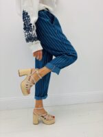 Pantalon Rayé Taille Élastique Esprit Casual Chic