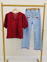 Pantalon Vichy Wide Leg Broderies Cerises – Image 4