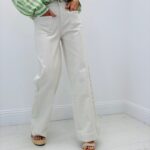 Jean Wide Leg Taille Haute En Denim Écru