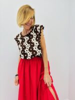 Top Crochet Fleuri Bicolore