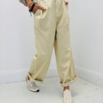 Pantalon Large À Taille Élastiquée Avec Ceinture